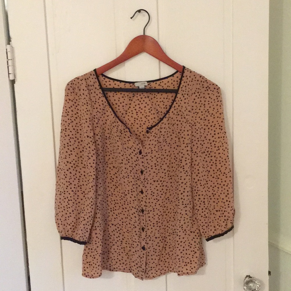 Odille blush 100% silk blouse - casino print